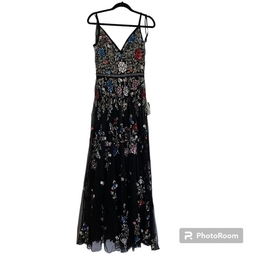 Mac Duggal | 5400 Embellished Floral Sequin Gown Black Mutli Size 4 NEW - Picture 6 of 9